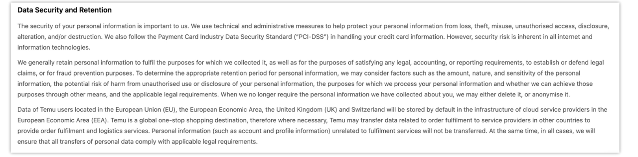 is temu safe privacy policy