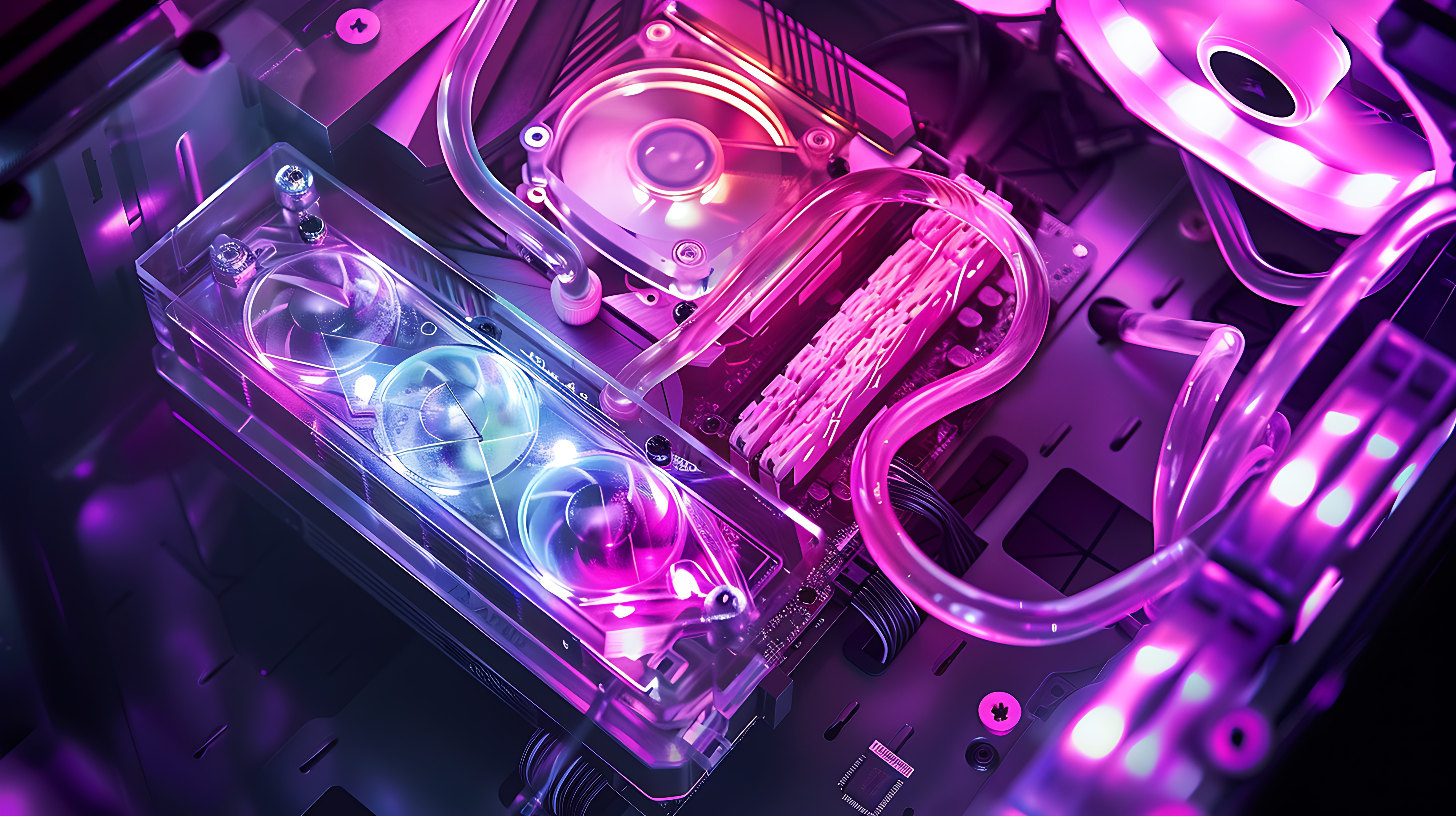 custom liquid cooling loop with rgb colours